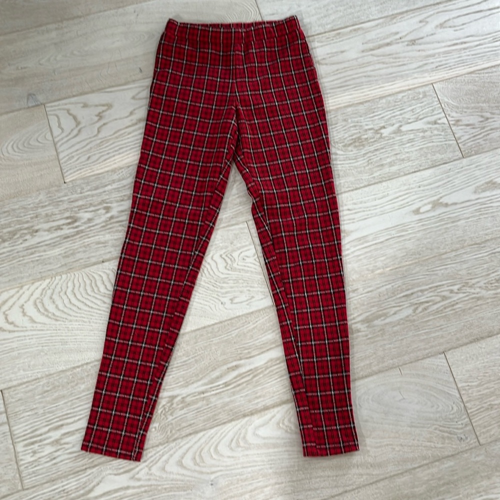 Mango girls size 13-14 red plaid leggings.